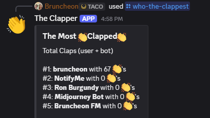 The Clapper Discord bot screenshot
